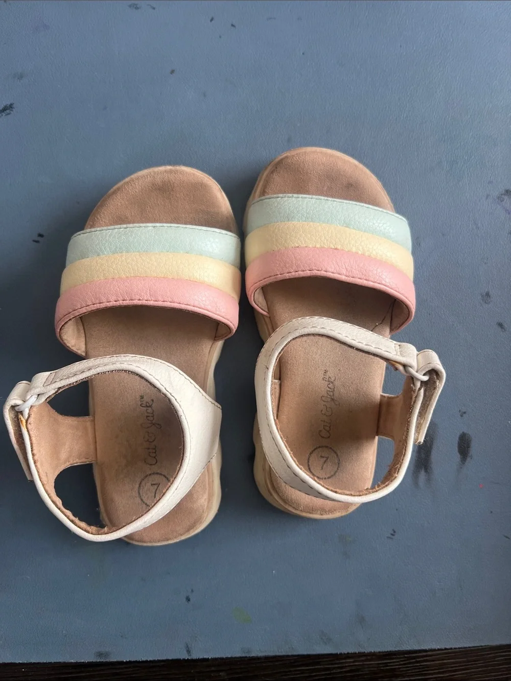 Cat & Jack Girls' Pastel Stripe Sandals - Pink, Yellow, Mint